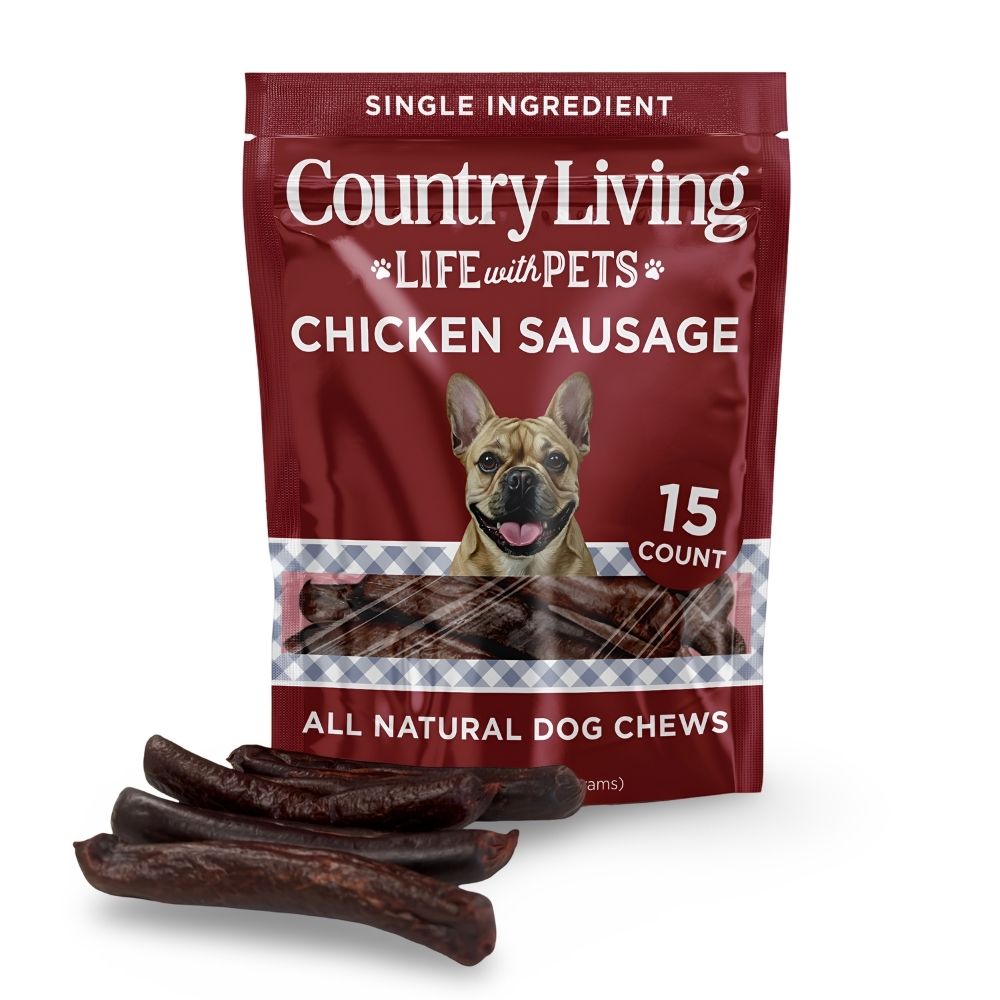 Country Living Chicken Sausage Dog Treats | 4"5" Soft & Chewy | 15-Count Bag
