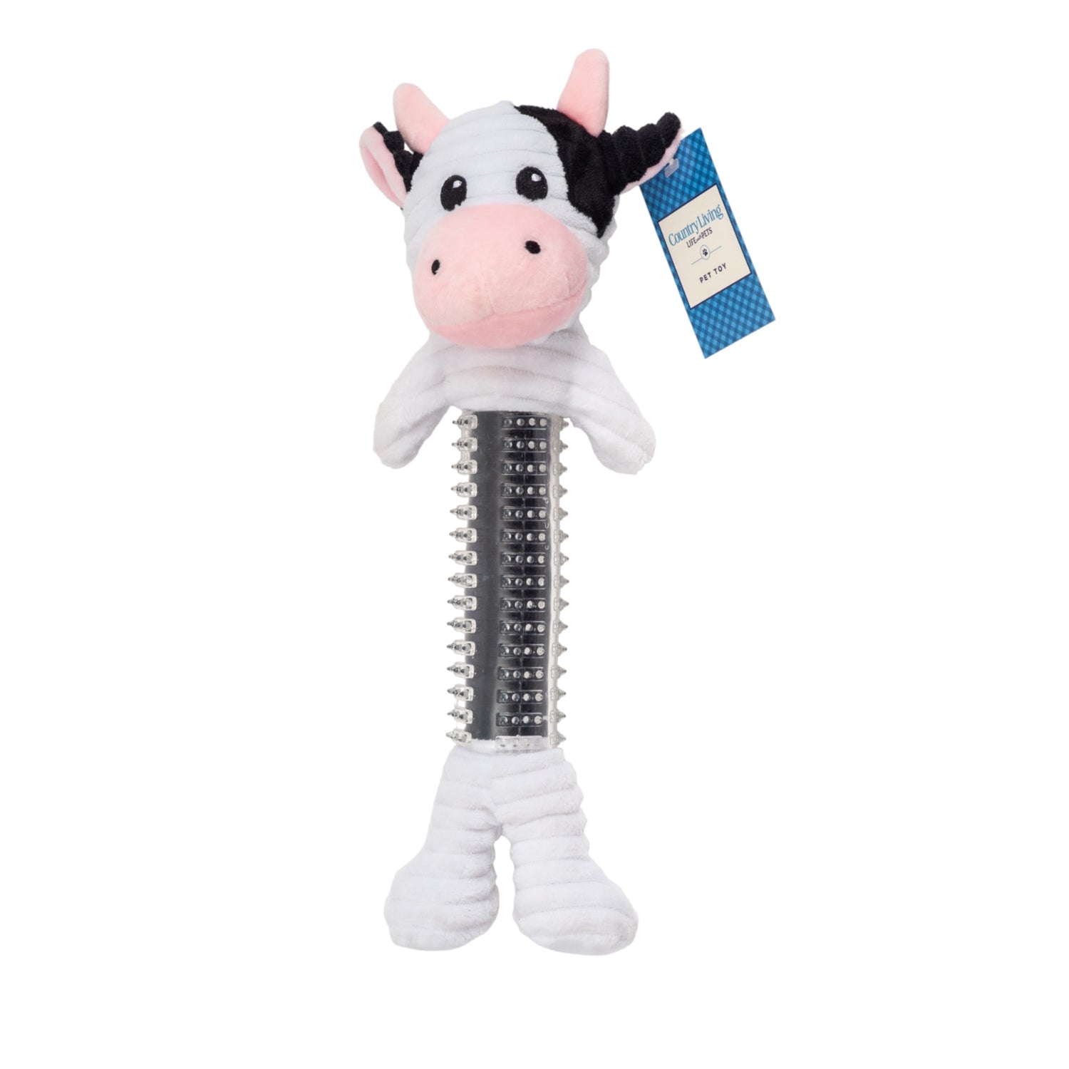 Country Living Black & White Cow Plush Dog Toy with Textured Rubber