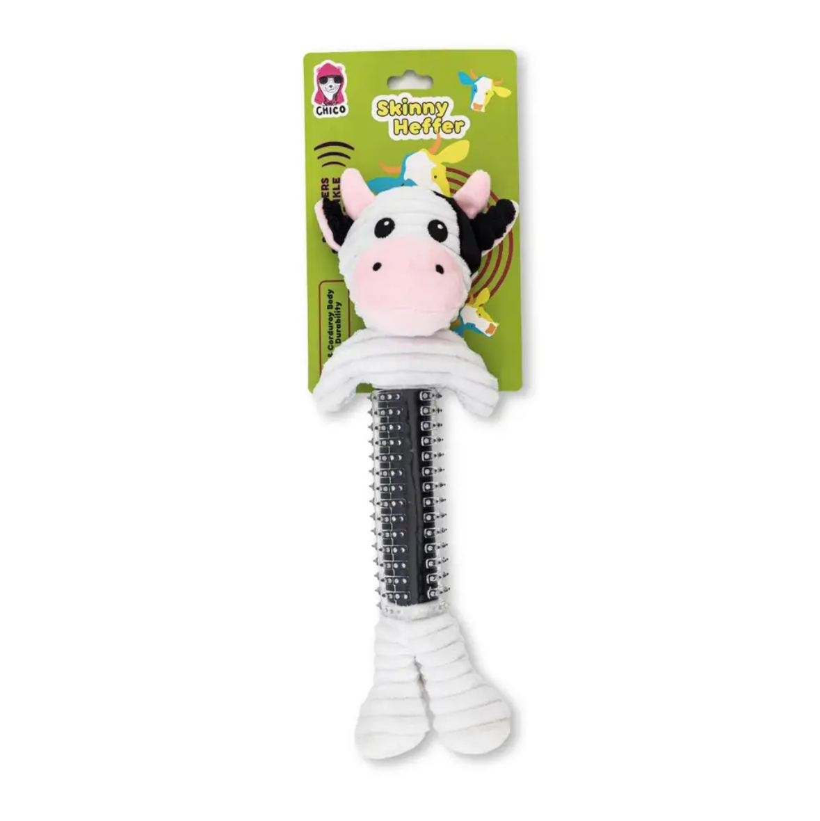 Country Living Black & White Cow Plush Dog Toy with Textured Rubber