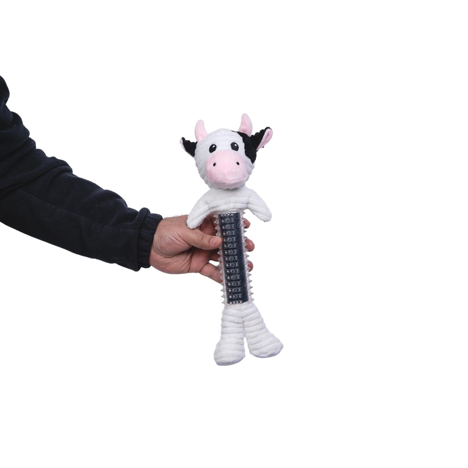 Country Living Black & White Cow Plush Dog Toy with Textured Rubber