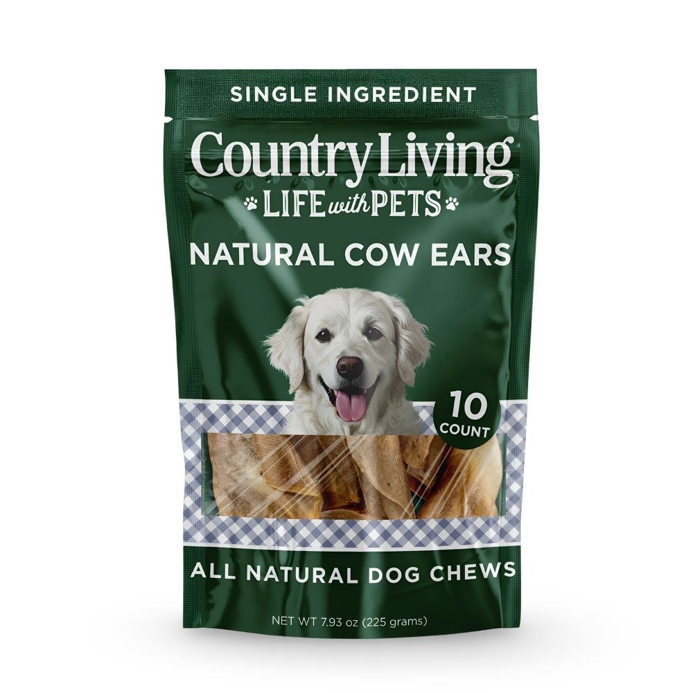 Country Living Natural Cow Ears Dog Chews  10 Count Bag  All-Natural, Single-Ingredient, Long-Lasting Dog Chews  High-Protein, Low-Fat, Rawhide-Free  Supports Dental Health