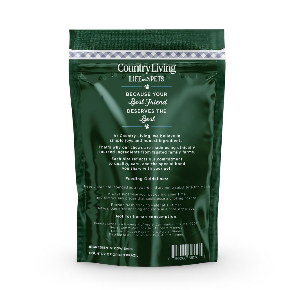 Country Living Natural Cow Ears Dog Chews  10 Count Bag  All-Natural, Single-Ingredient, Long-Lasting Dog Chews  High-Protein, Low-Fat, Rawhide-Free  Supports Dental Health