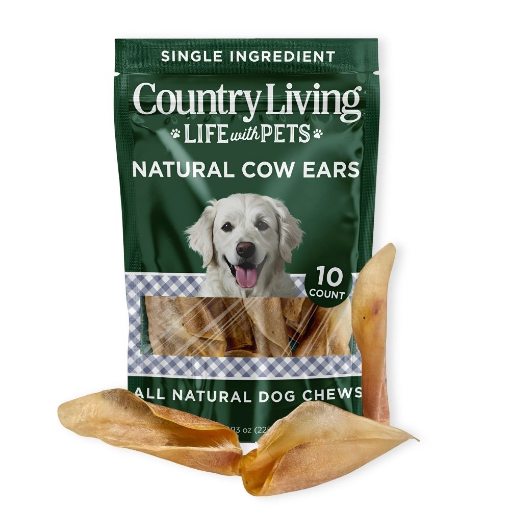 Country Living Natural Cow Ears Dog Chews  10 Count Bag  All-Natural, Single-Ingredient, Long-Lasting Dog Chews  High-Protein, Low-Fat, Rawhide-Free  Supports Dental Health