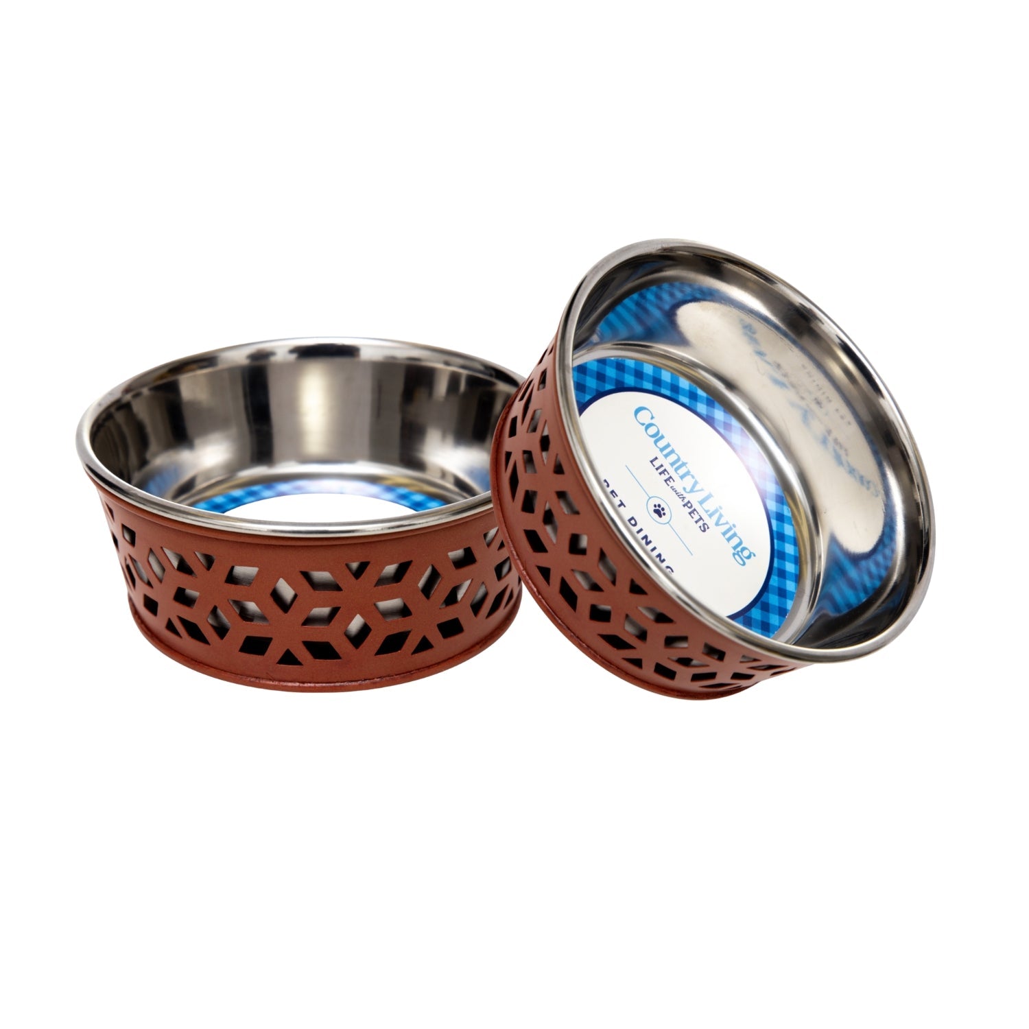 Country Living Set of 2 Stainless Steel Dog Bowls  Farmhouse Style, Ideal for Small to Medium Dogs
