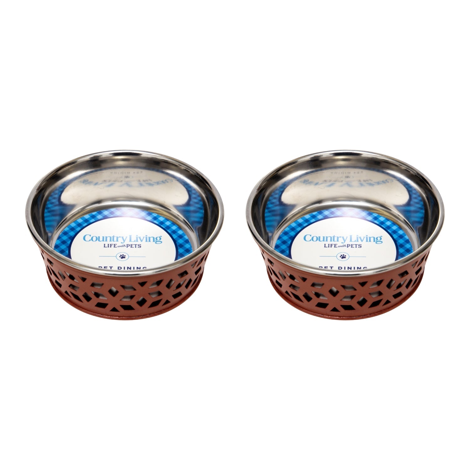Country Living Set of 2 Stainless Steel Dog Bowls  Farmhouse Style, Ideal for Small to Medium Dogs