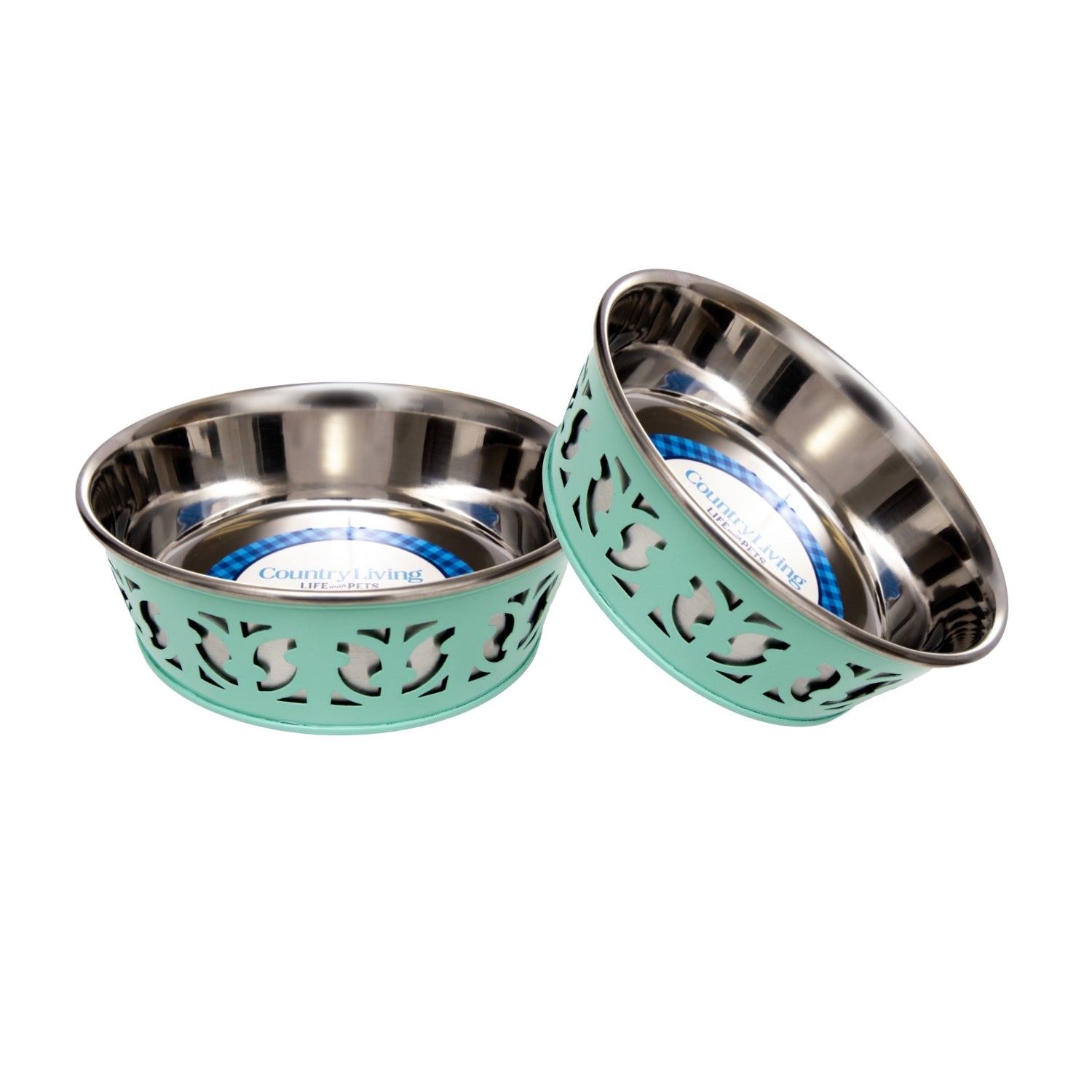 Country Living Set of 2 Stainless Steel Dog Bowls  Farmhouse Style, Ideal for Small to Medium Dogs