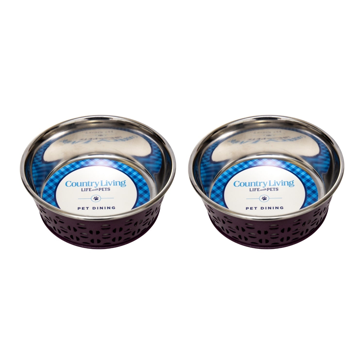 Country Living Set of 2 Stainless Steel Dog Bowls  Farmhouse Style, Ideal for Small to Medium Dogs