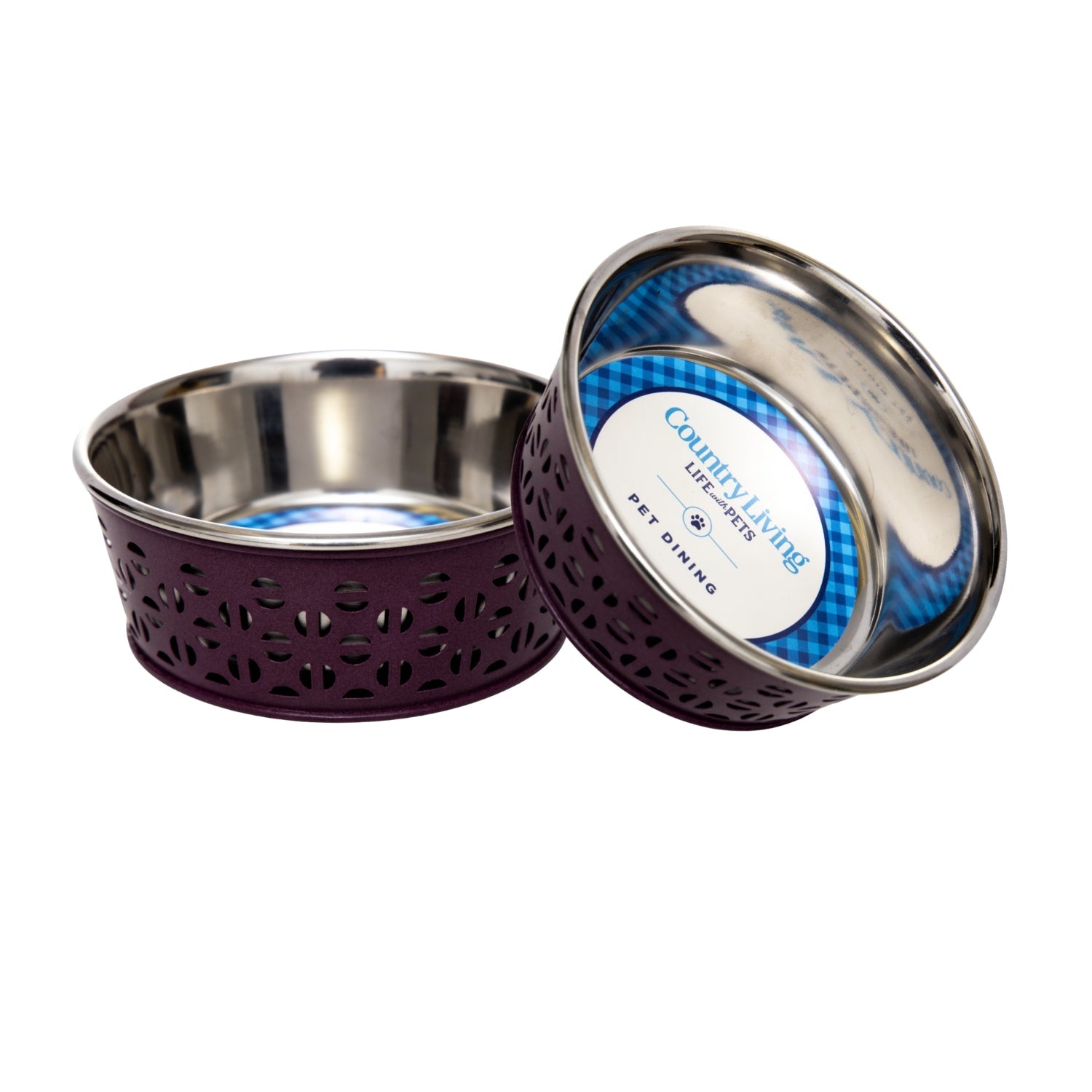 Country Living Set of 2 Stainless Steel Dog Bowls  Farmhouse Style, Ideal for Small to Medium Dogs