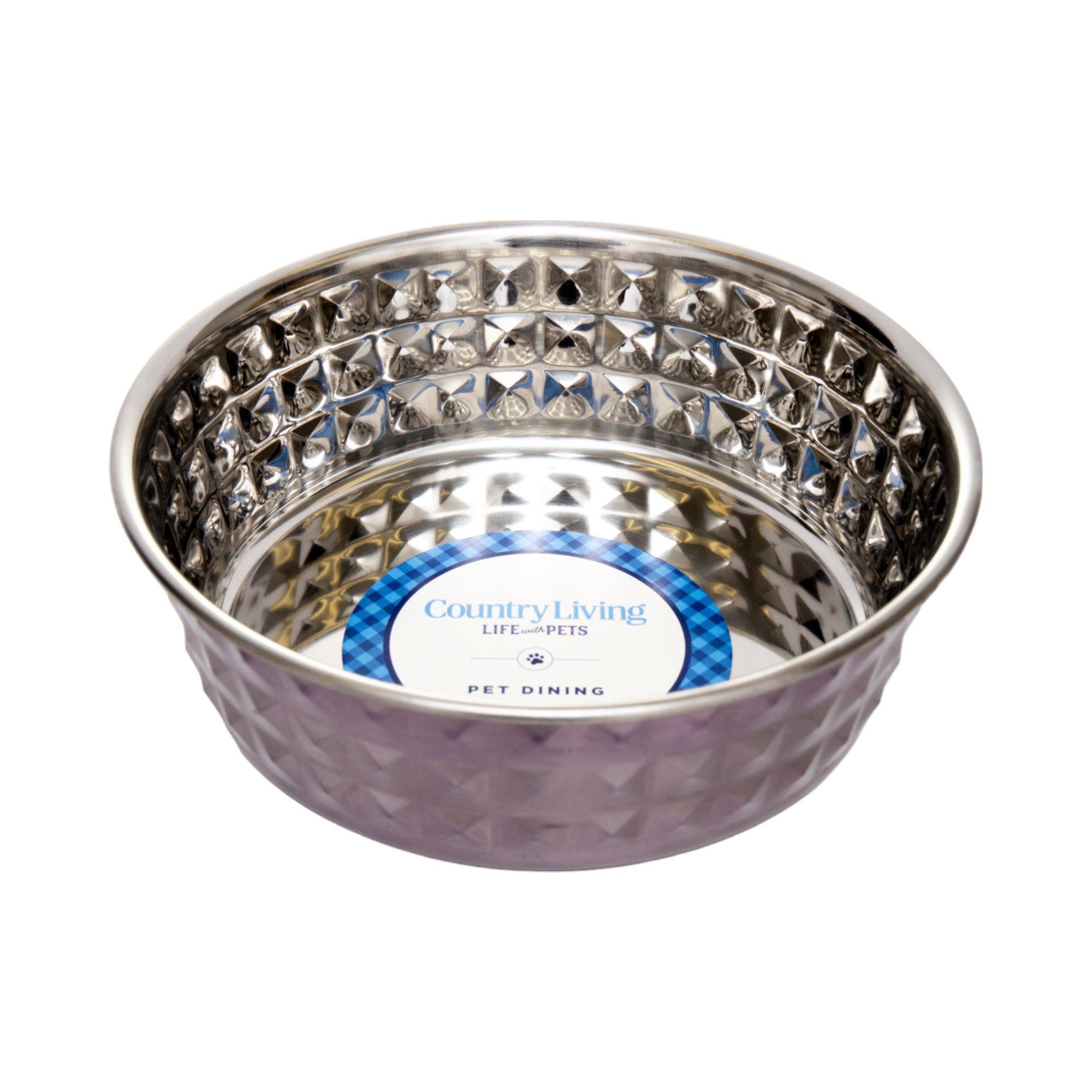 Country Living Set of 2 Hammered Stainless Steel Dog Bowls  Lavender