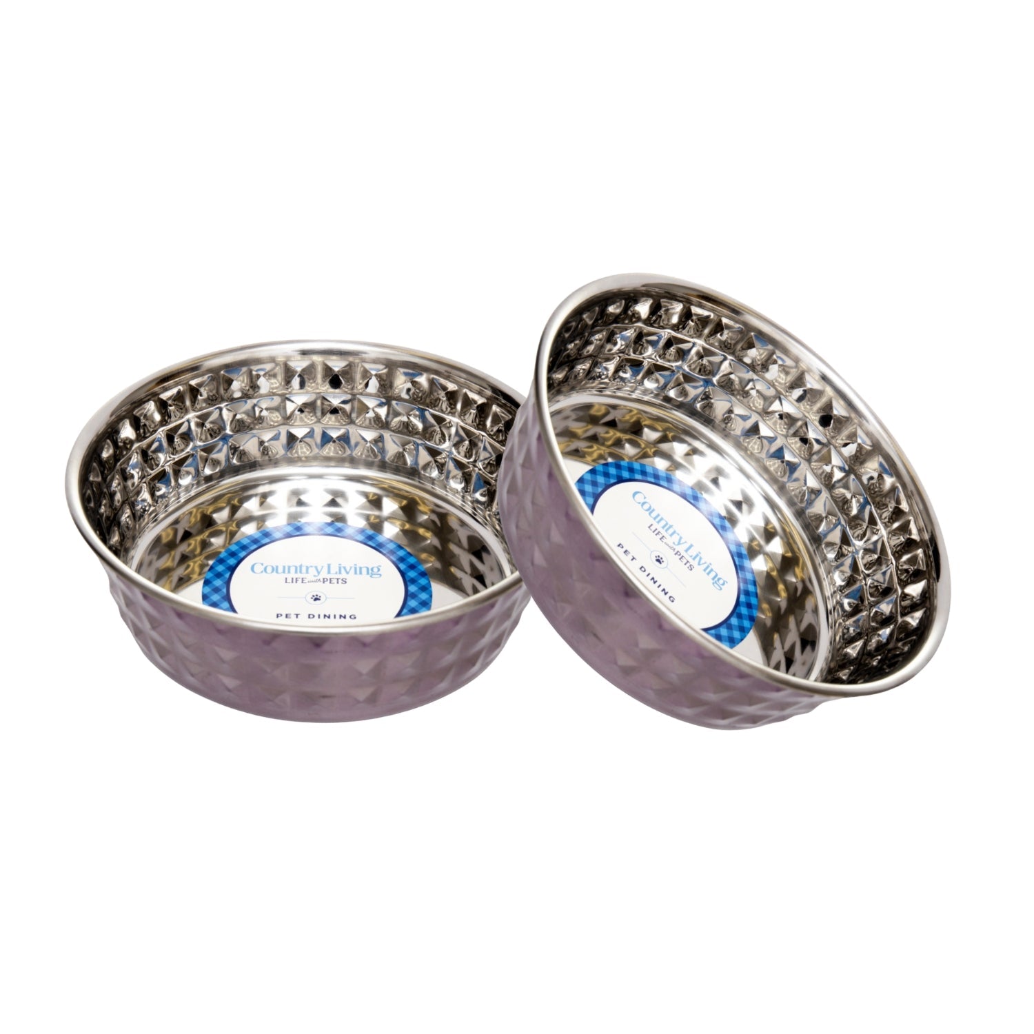 Country Living Set of 2 Hammered Stainless Steel Dog Bowls  Lavender