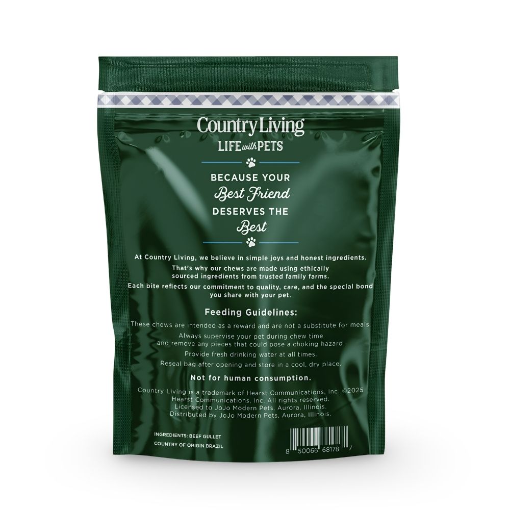 Country Living 6 Gullet Flats Dog Treats  20 Count Bag  All-Natural Beef Esophagus Chews  High-Protein, Easily Digestible, Single-Ingredient Dog Treats  Grain-Free & Long-Lasting