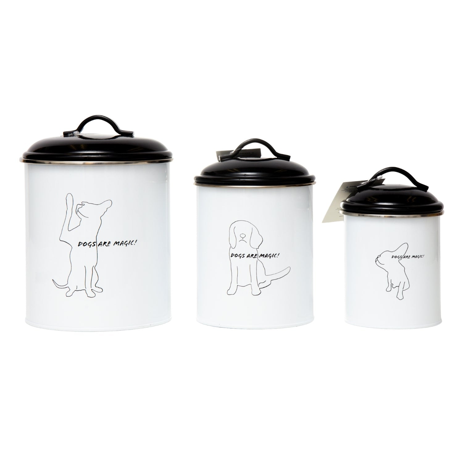 Country Living Set of 3 Pet Treat Storage Canisters  Black & White