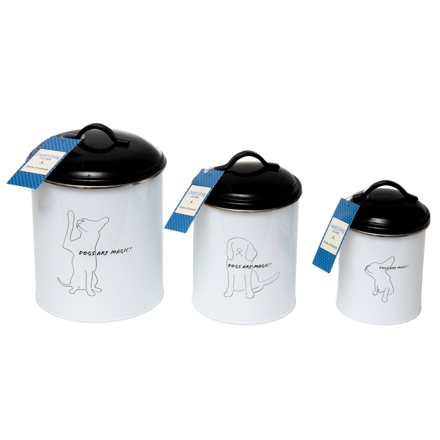 Country Living Set of 3 Pet Treat Storage Canisters  Black & White