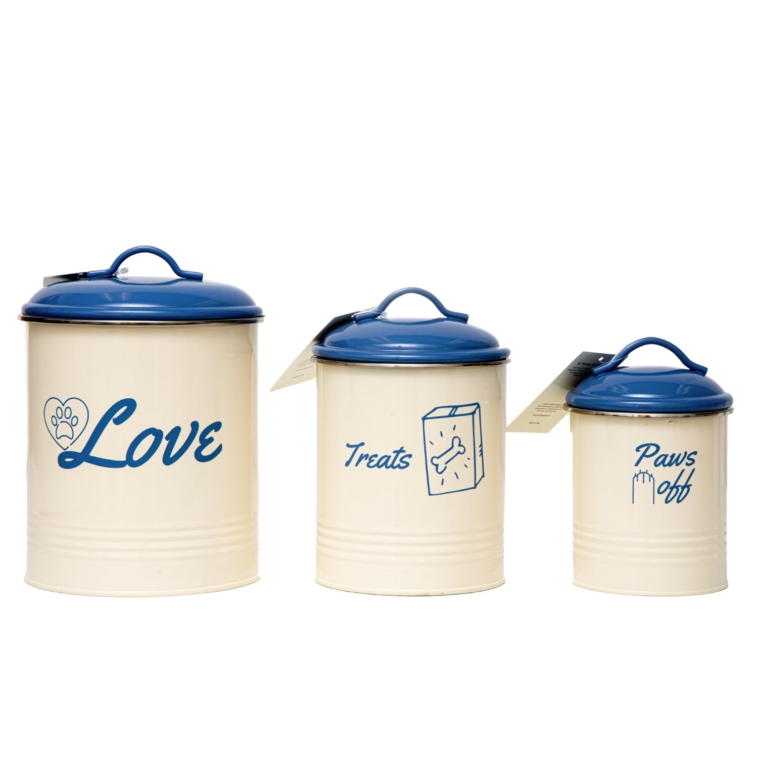 Country Living Set of 3 Pet Treat Canisters, Dog Treat Storage  French Blue Lid