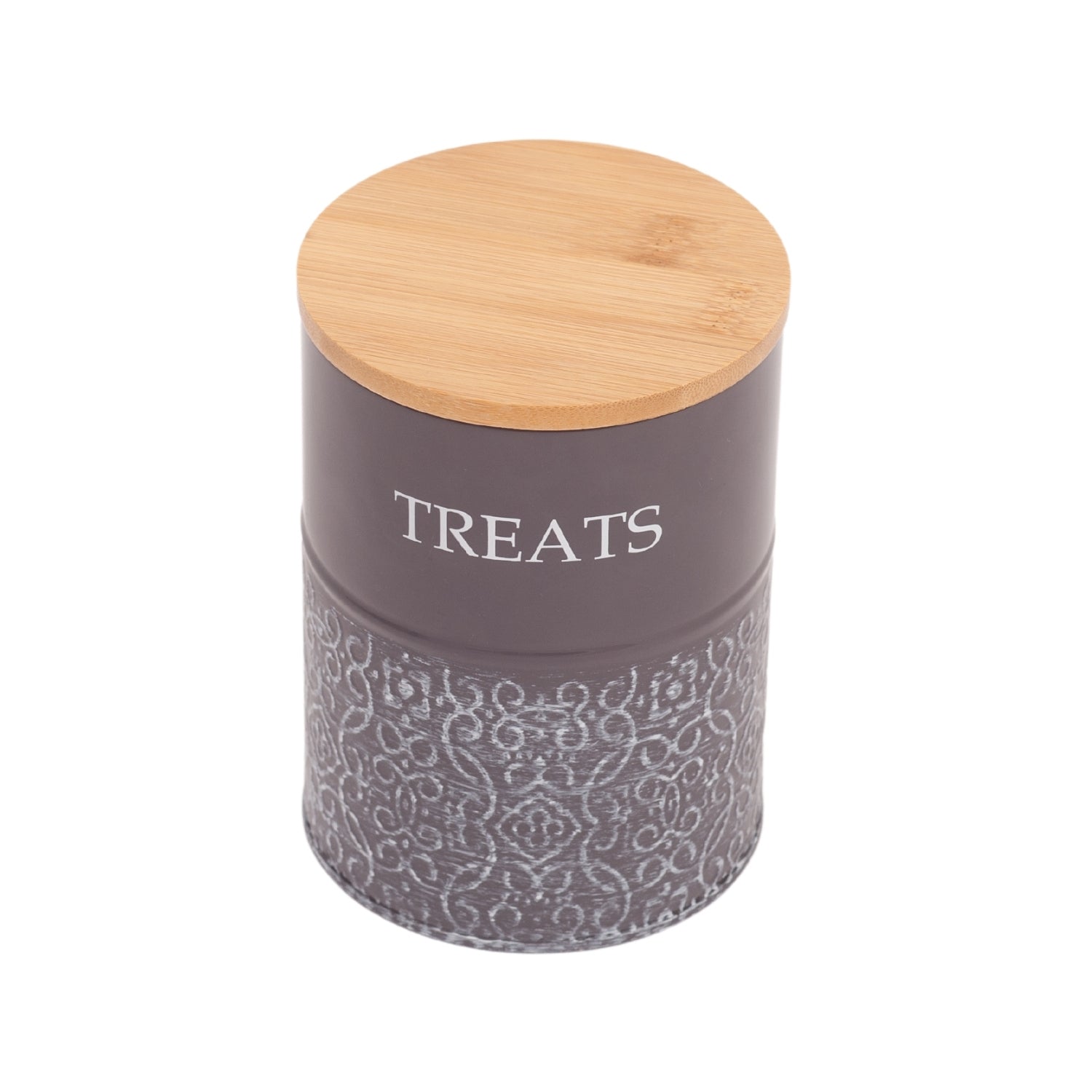Country Living Dog Treat Canisters - Set of 2 Carbon Steel Jars with Bamboo Lids – Volcanic Gray