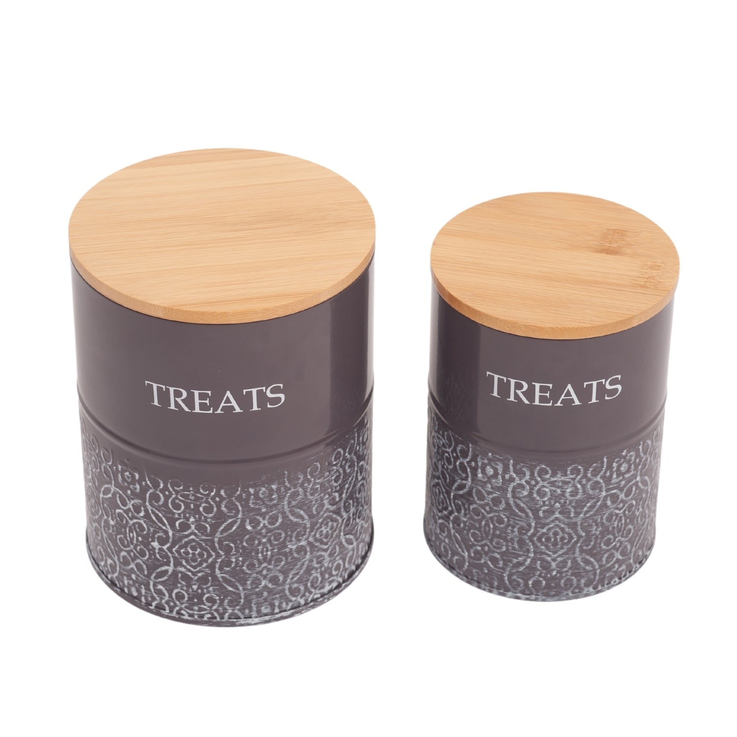 Country Living Dog Treat Canisters - Set of 2 Carbon Steel Jars with Bamboo Lids – Volcanic Gray