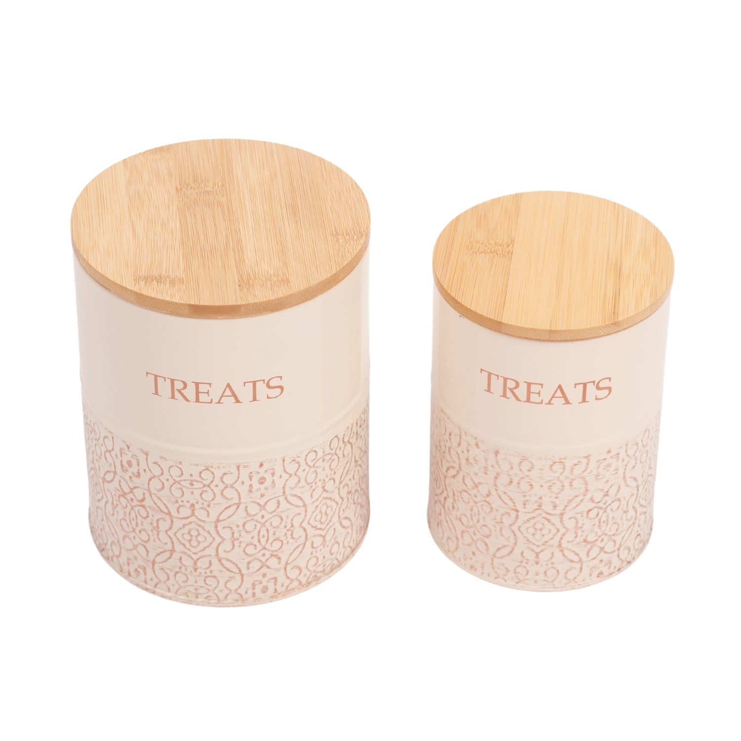 Country Living Dog Treat Canisters - Set of 2 Carbon Steel Jars with Bamboo Lids  White Swan