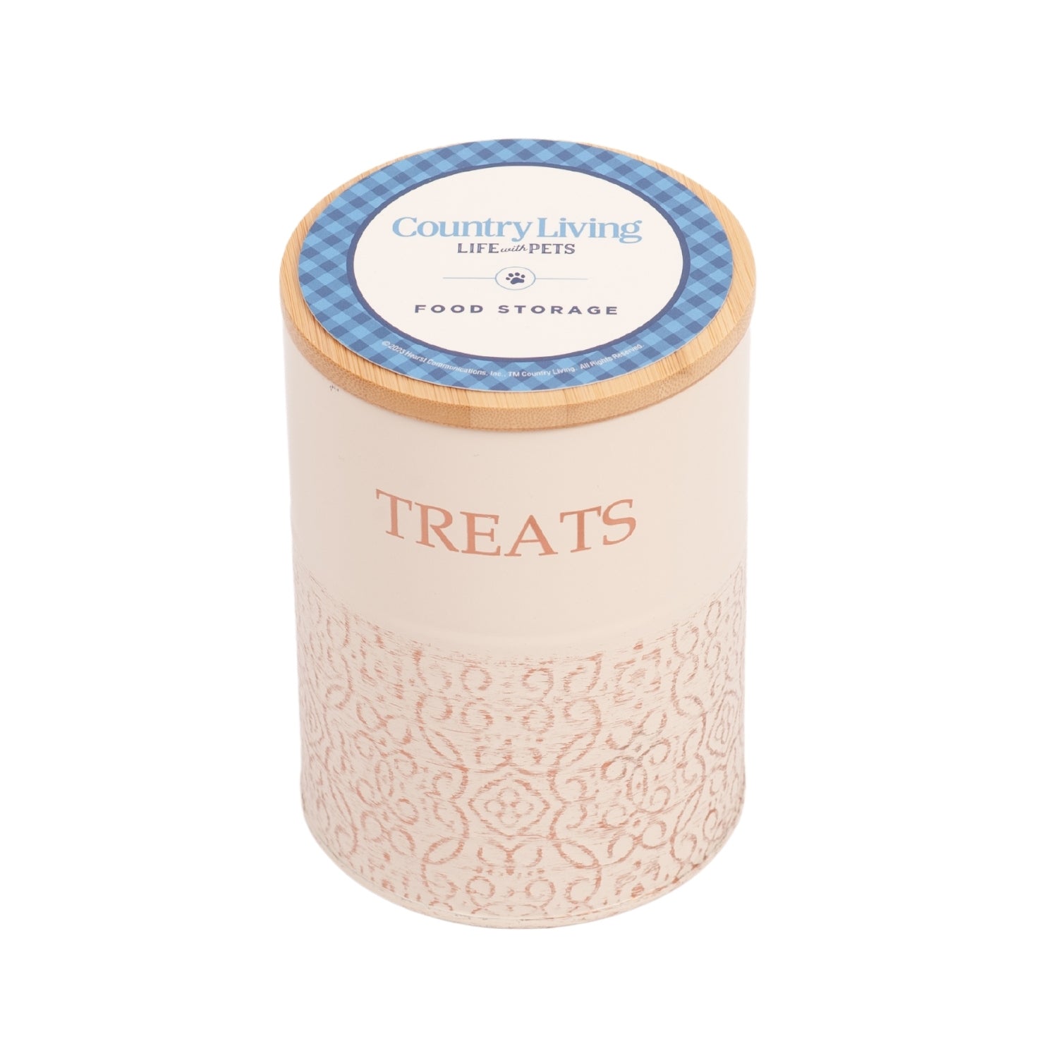 Country Living Dog Treat Canisters - Set of 2 Carbon Steel Jars with Bamboo Lids  White Swan