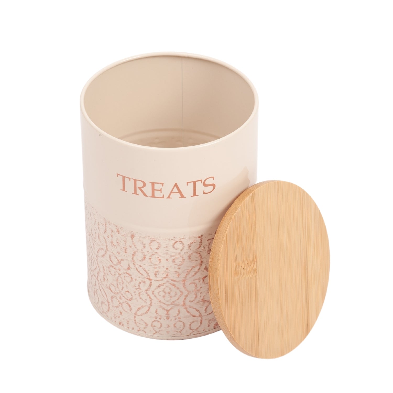 Country Living Dog Treat Canisters - Set of 2 Carbon Steel Jars with Bamboo Lids  White Swan