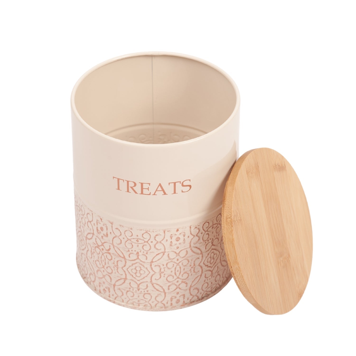 Country Living Dog Treat Canisters - Set of 2 Carbon Steel Jars with Bamboo Lids  White Swan