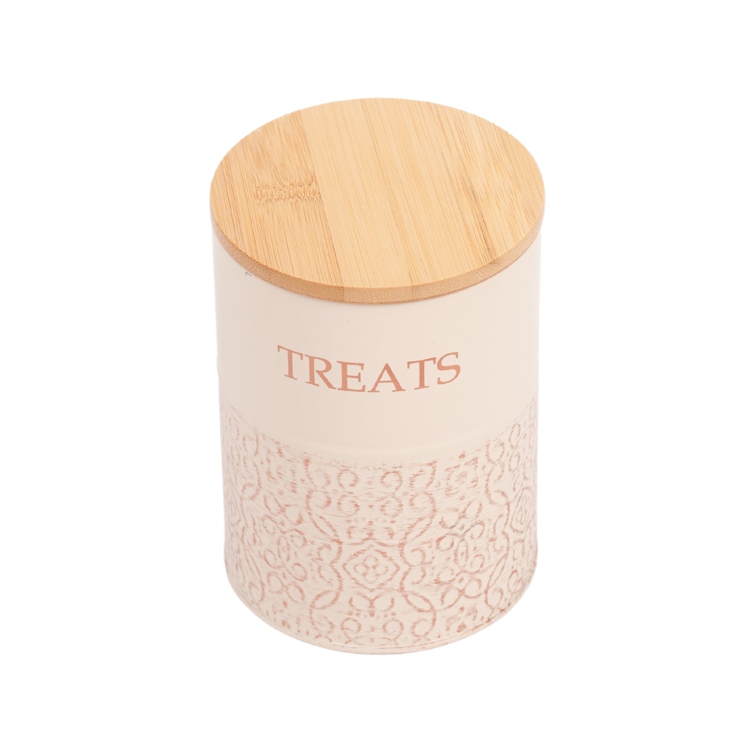 Country Living Dog Treat Canisters - Set of 2 Carbon Steel Jars with Bamboo Lids  White Swan