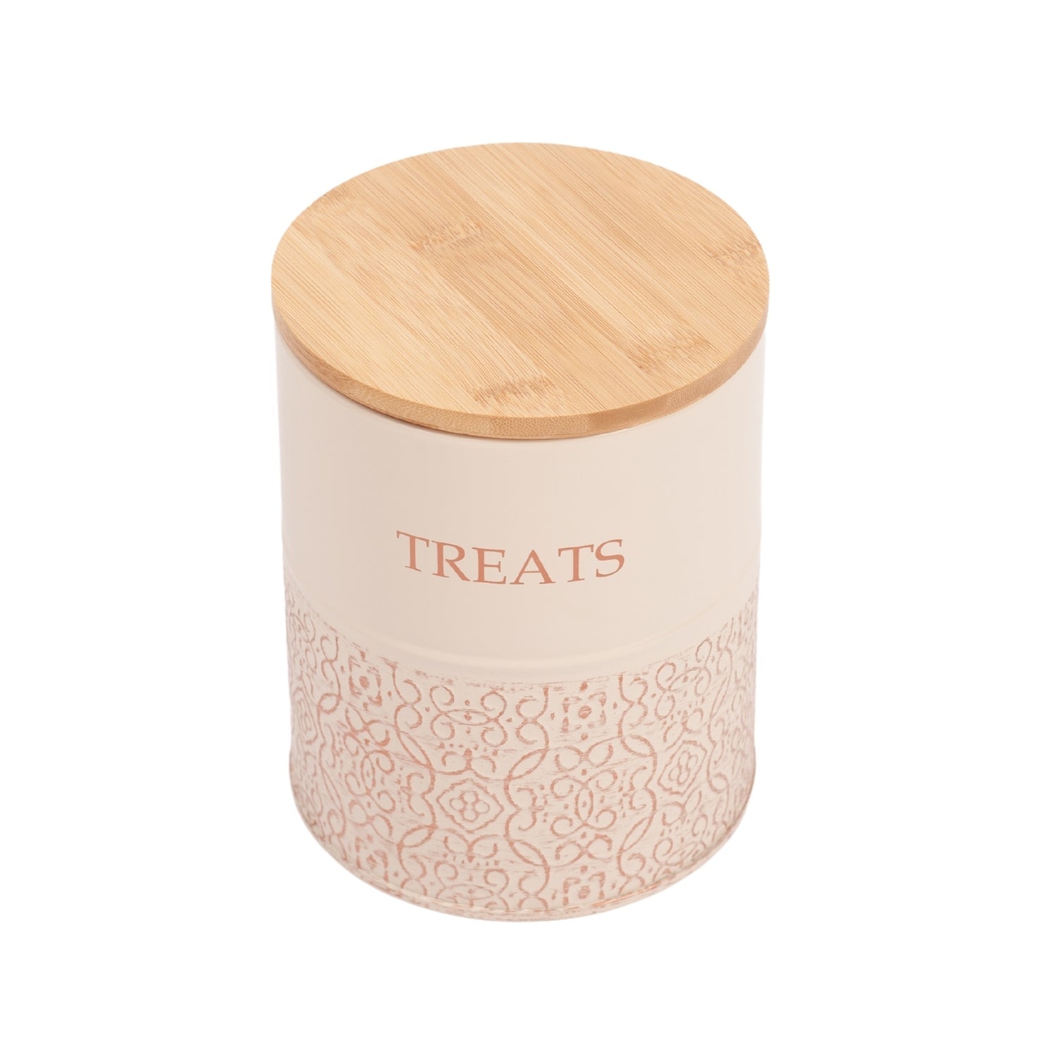 Country Living Dog Treat Canisters - Set of 2 Carbon Steel Jars with Bamboo Lids  White Swan