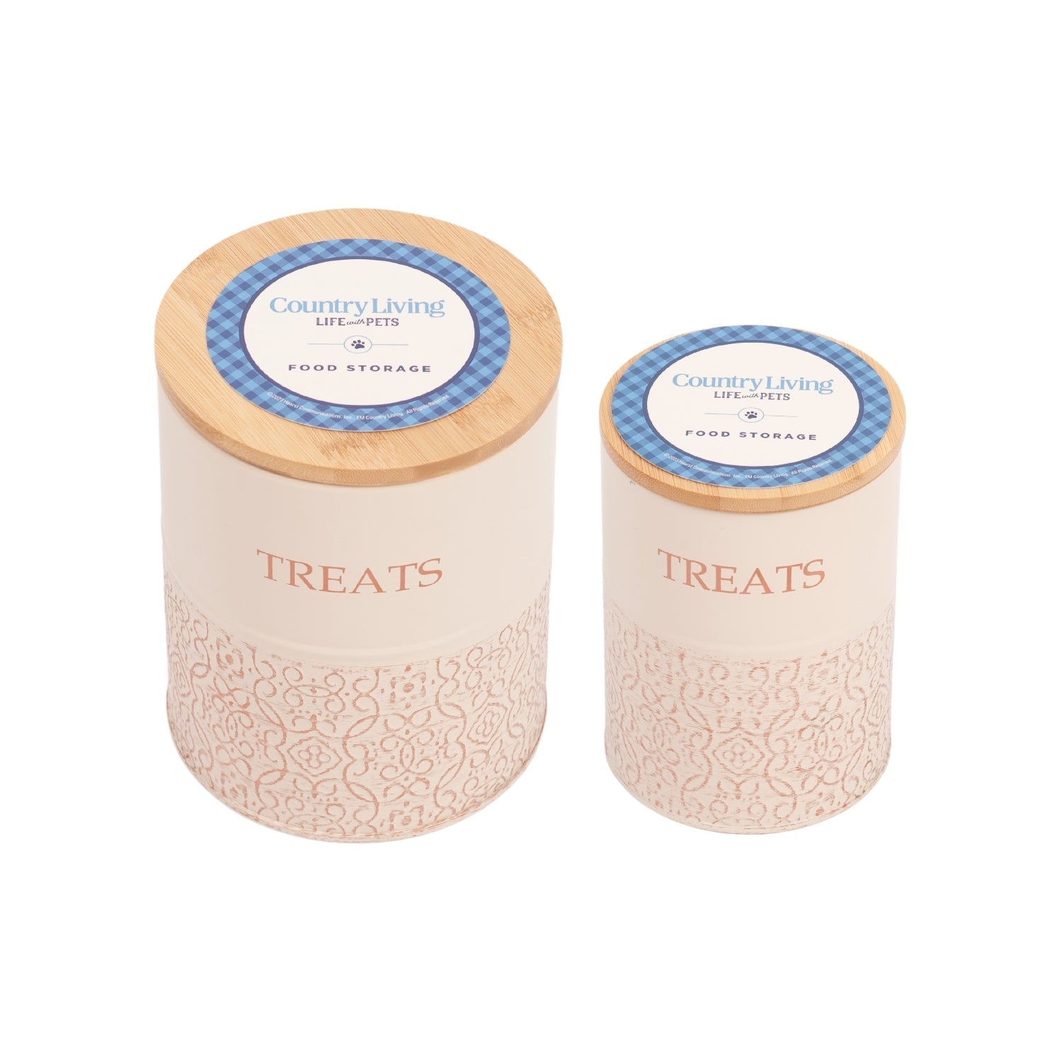 Country Living Dog Treat Canisters - Set of 2 Carbon Steel Jars with Bamboo Lids  White Swan