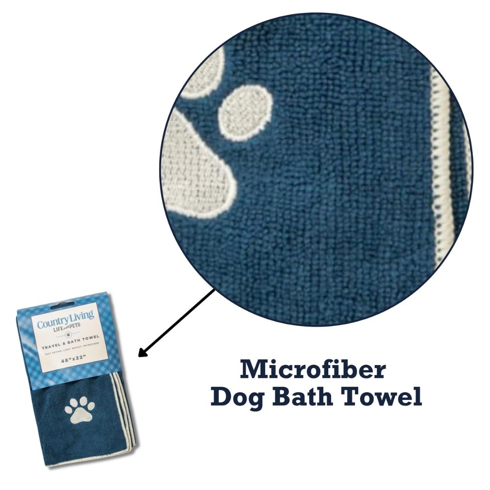 Country Living Large Marine Blue Microfiber Dog Bath Towel, 48 × 22 in