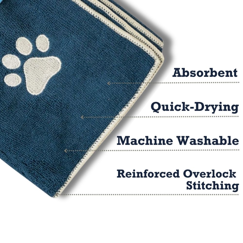 Country Living Large Marine Blue Microfiber Dog Bath Towel, 48 × 22 in