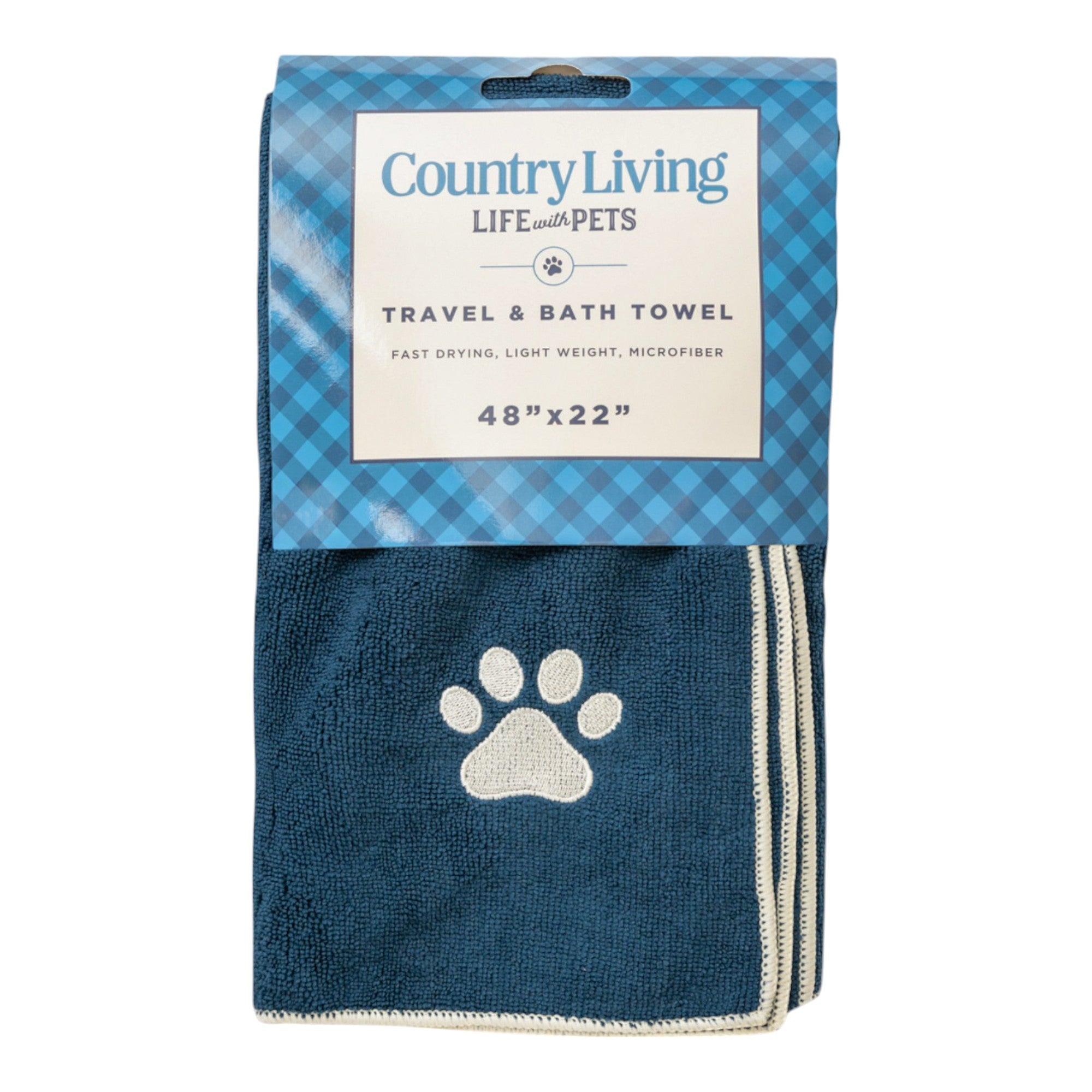 Country Living Large Marine Blue Microfiber Dog Bath Towel, 48 × 22 in