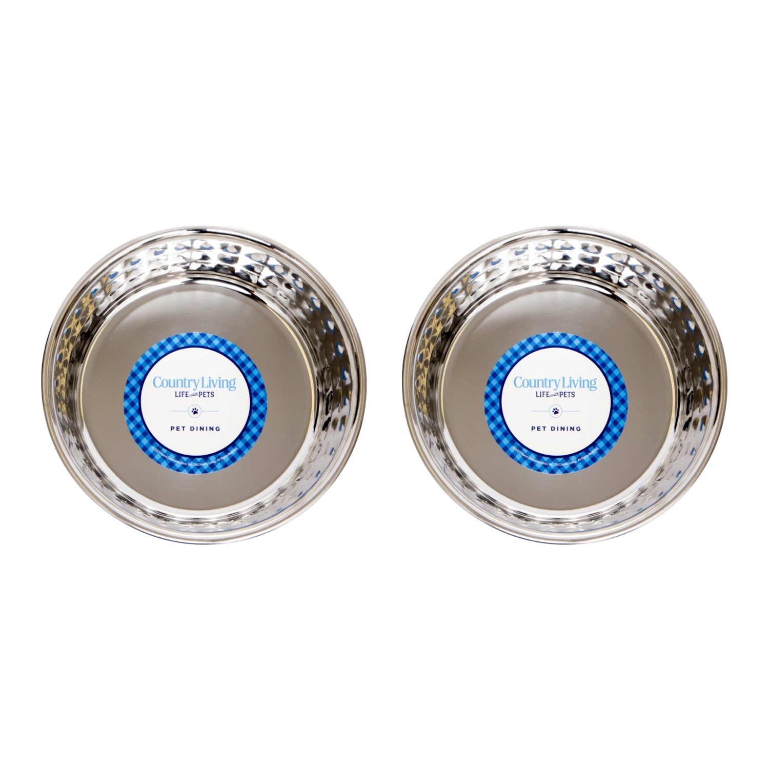 Country Living Set of 2 Hammered Stainless Steel Dog Bowls  Rose Quartz/64oz