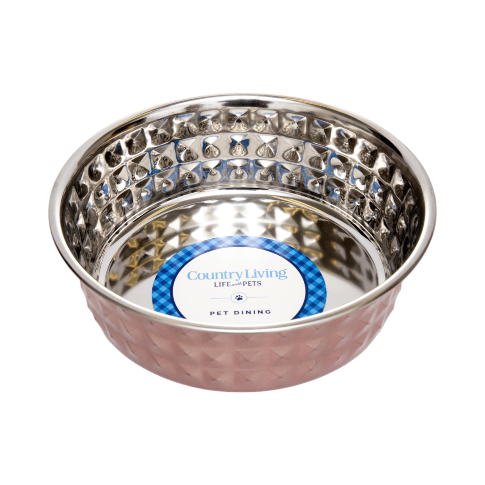 Country Living Set of 2 Hammered Stainless Steel Dog Bowls  Rose Quartz/64oz
