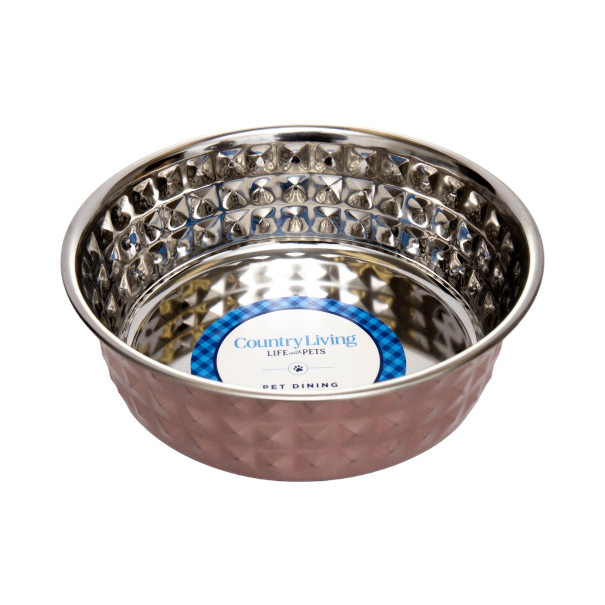 Country Living Set of 2 Hammered Stainless Steel Dog Bowls  Rose Quartz/64oz