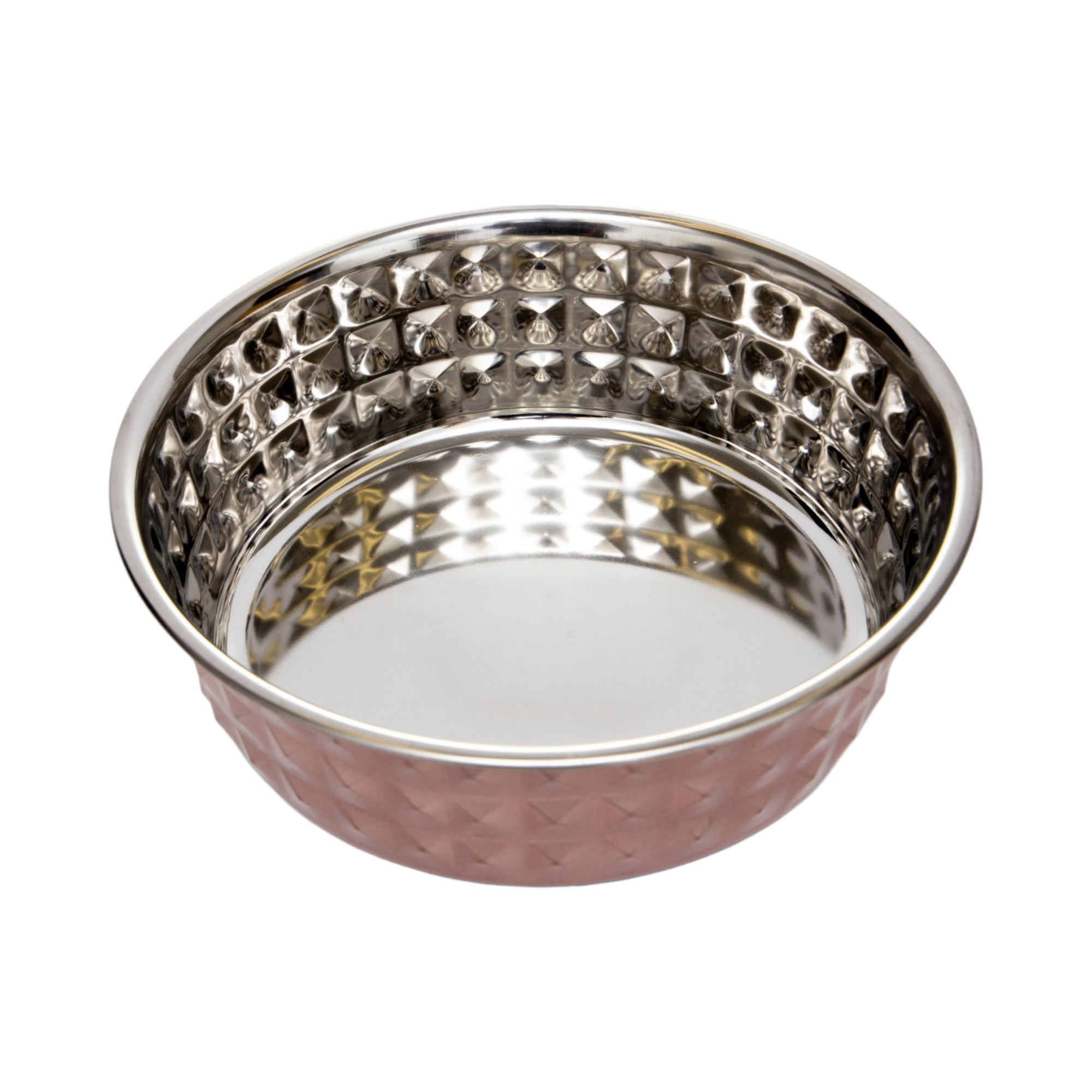 Country Living Set of 2 Hammered Stainless Steel Dog Bowls  Rose Quartz/64oz