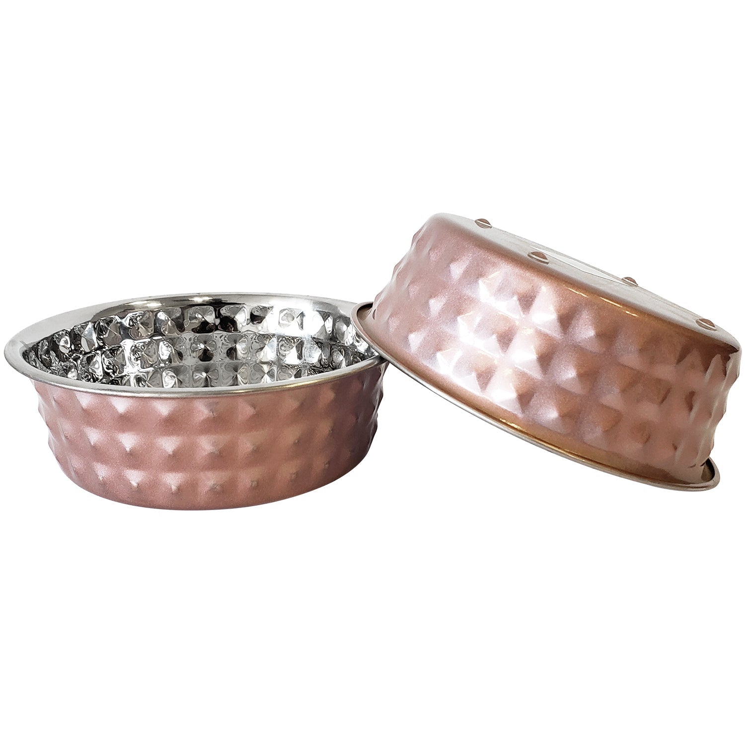 Country Living Set of 2 Hammered Stainless Steel Dog Bowls  Rose Quartz/64oz