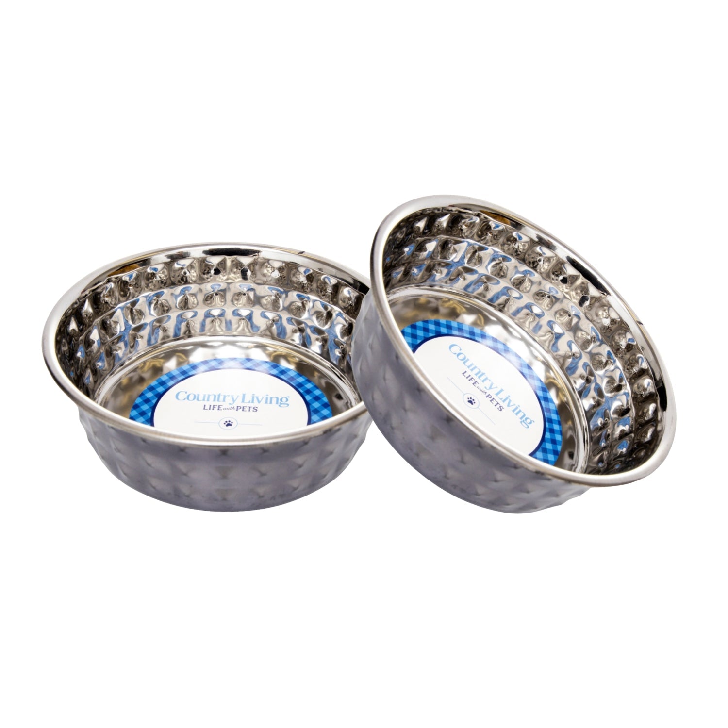 Country Living Set of 2 Hammered Stainless Steel Dog Bowls  Black Pearl