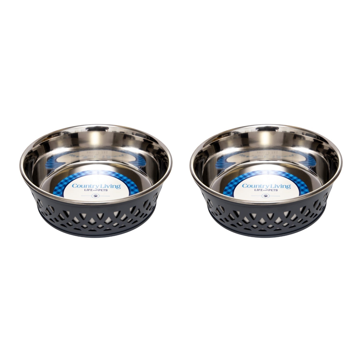 Country Living Set of 2 Stainless Steel Dog Bowls  Farmhouse Style, Ideal for Small to Medium Dogs