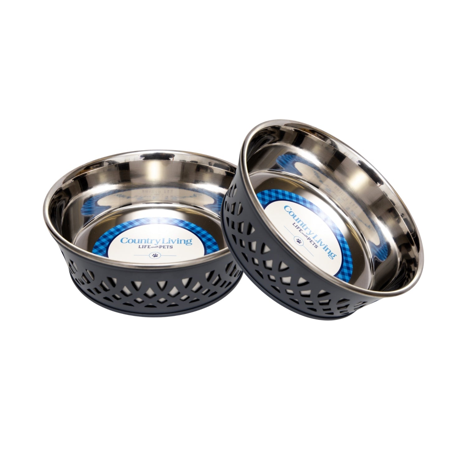 Country Living Set of 2 Stainless Steel Dog Bowls  Farmhouse Style, Ideal for Small to Medium Dogs