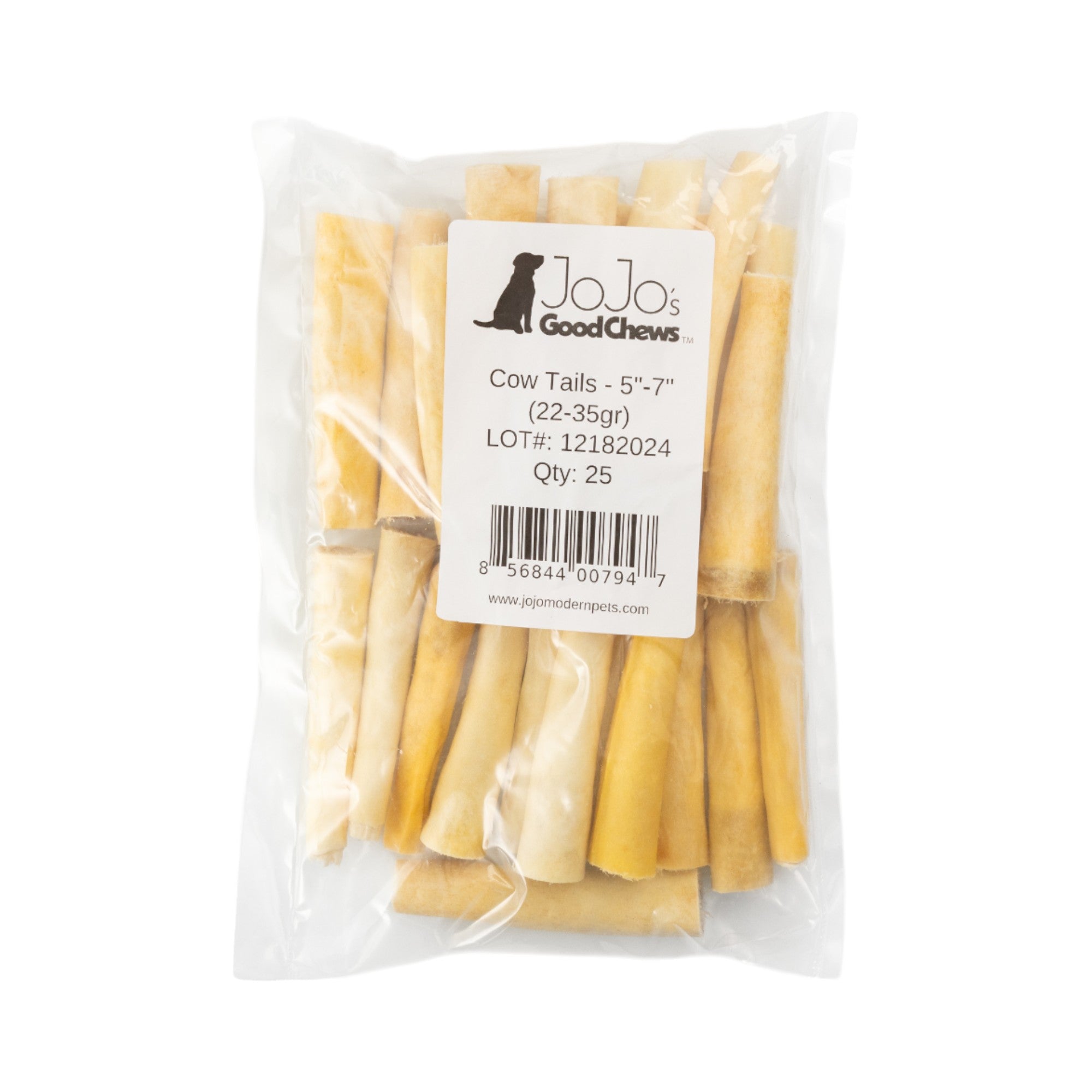 5–7" Grass-Fed Cow Tail Dog Chews, 25-Pack