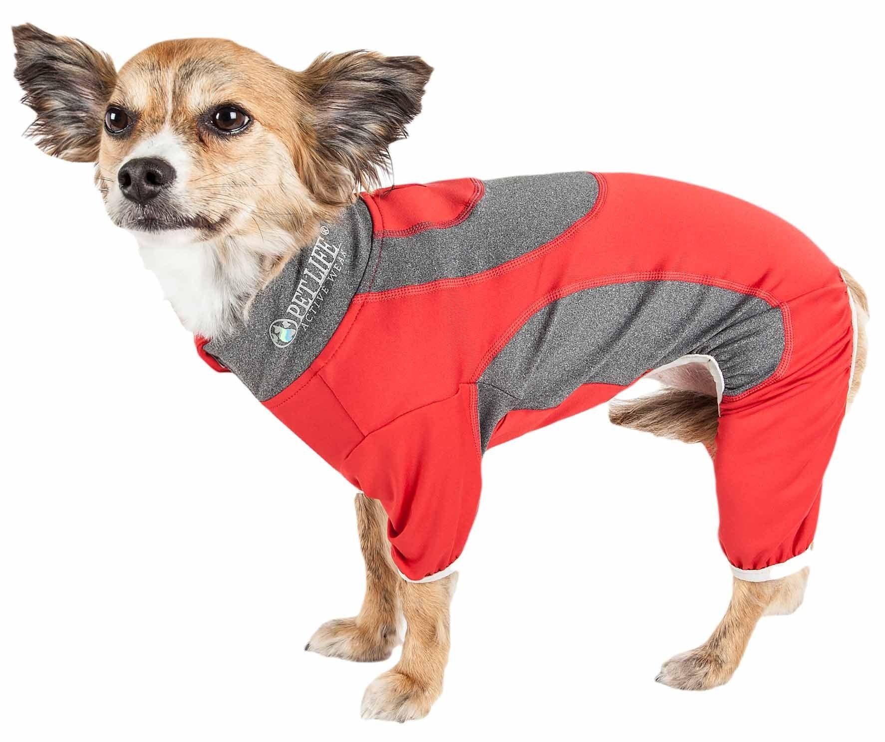 Pet Life ?Active 'Warm-Pup' Heathered Performance 4-Way Stretch Two-Toned Full Body Warm Up, X-Large, Red