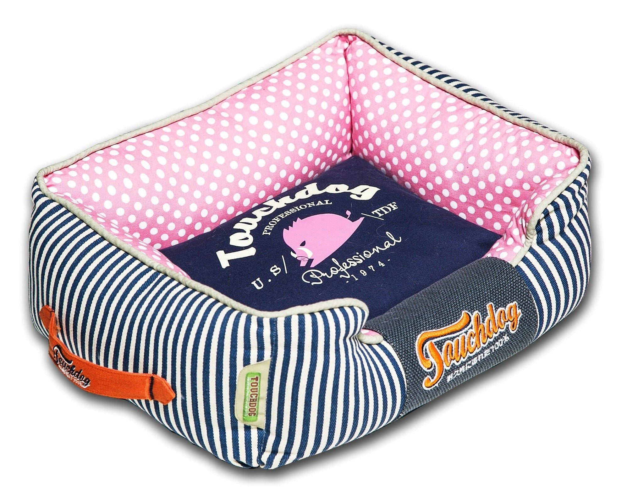 Touchdog Polkastriped Polo Easy Wash Rectangular Fashion Dog Bed(D0102H7Ln0Y.)