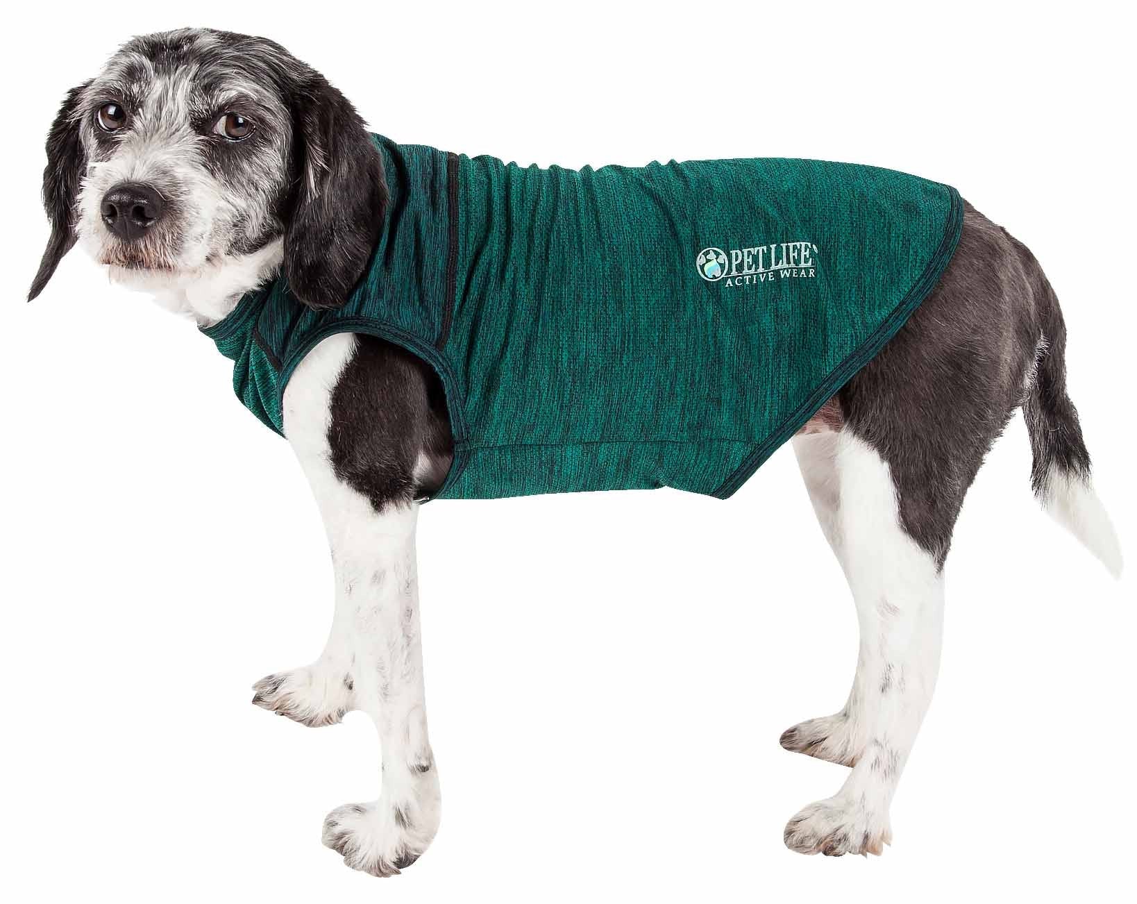 Pet Life Active 'Aero-Pawlse' Heathered Quick-Dry And 4-Way Stretch-Performance Dog Tank Top T-Shirt(D0102H7Ltn7.)
