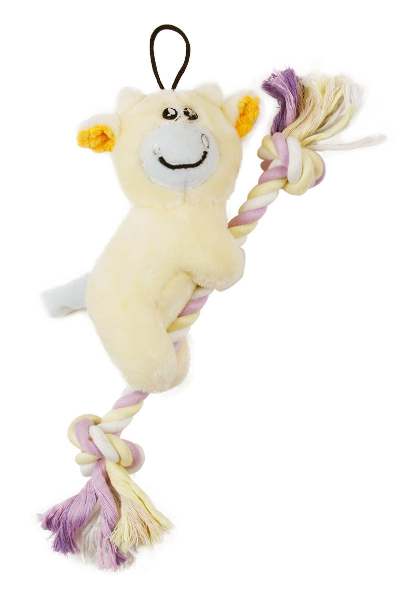 Pet Life ® 'Broom-Lick' Plush And Jute Rope Squeaking Newborn Cat And Dog Toy