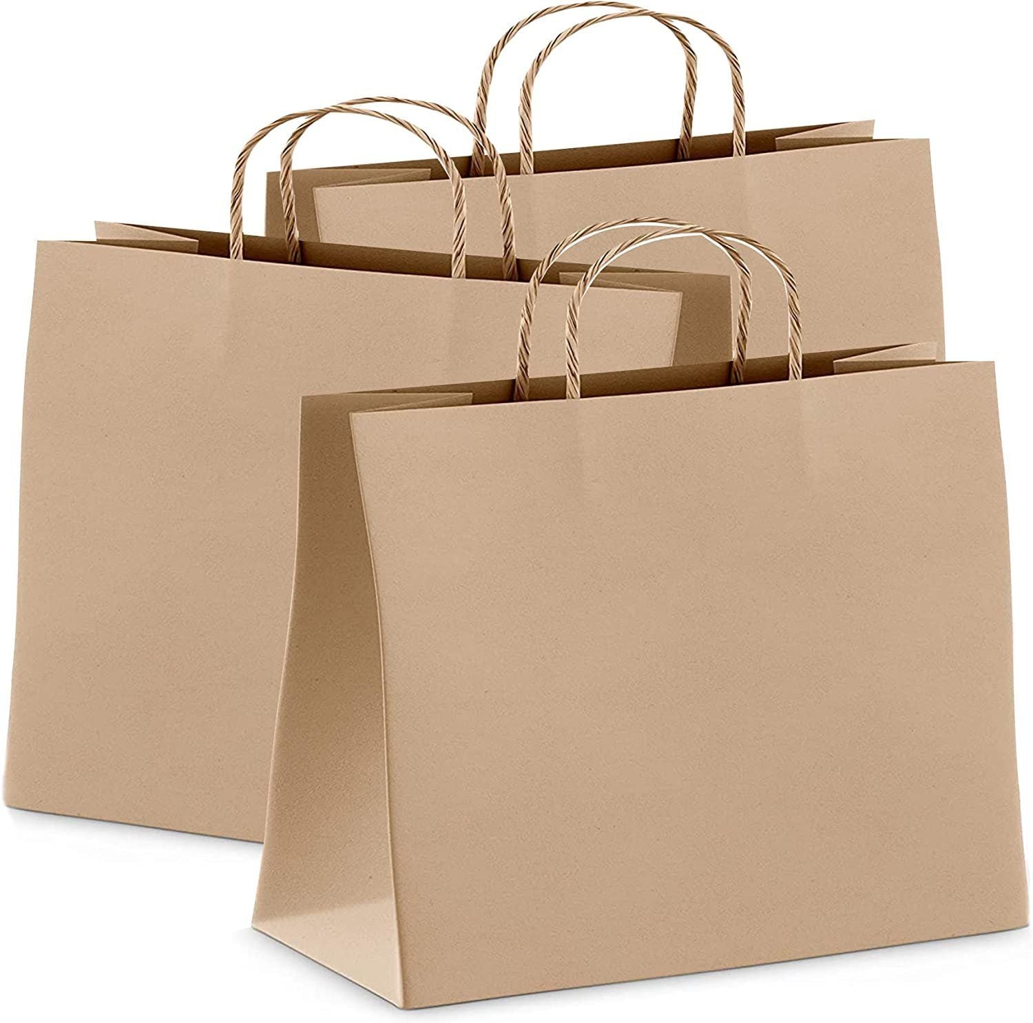 PUREVAcY Wine Kraft Paper Bags 16 x 6 x 12 in Bulk Pack of 250 Large Favor Shopping Bags with Handles craft Recycled Paperbags w