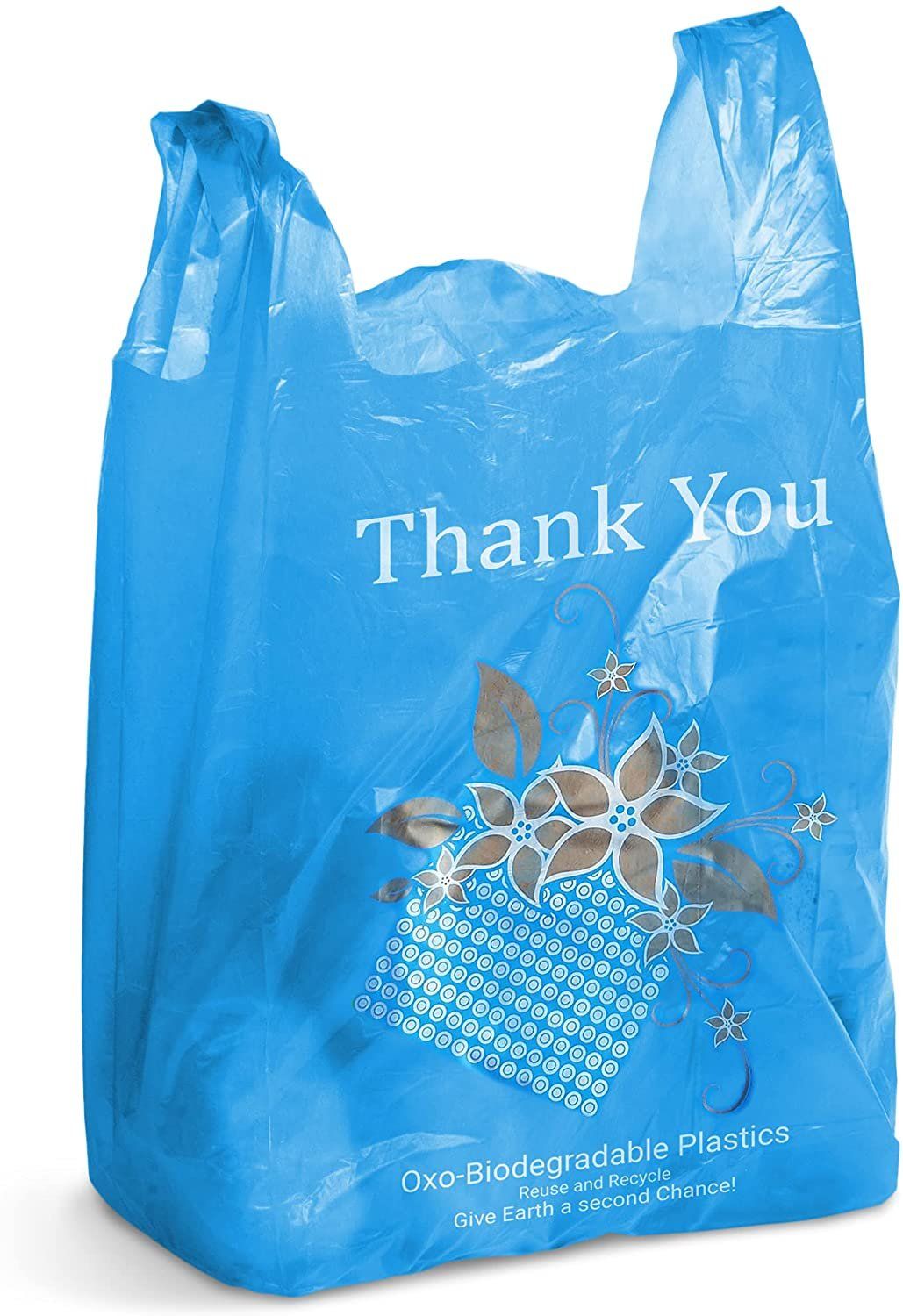 Pack of 600 Thank You Plastic Bags 12 x 6 x 22 Black carry-Out T-Shirt Bags 12x6x22 Thickness 20 Micron Preprinted Shopping Bags