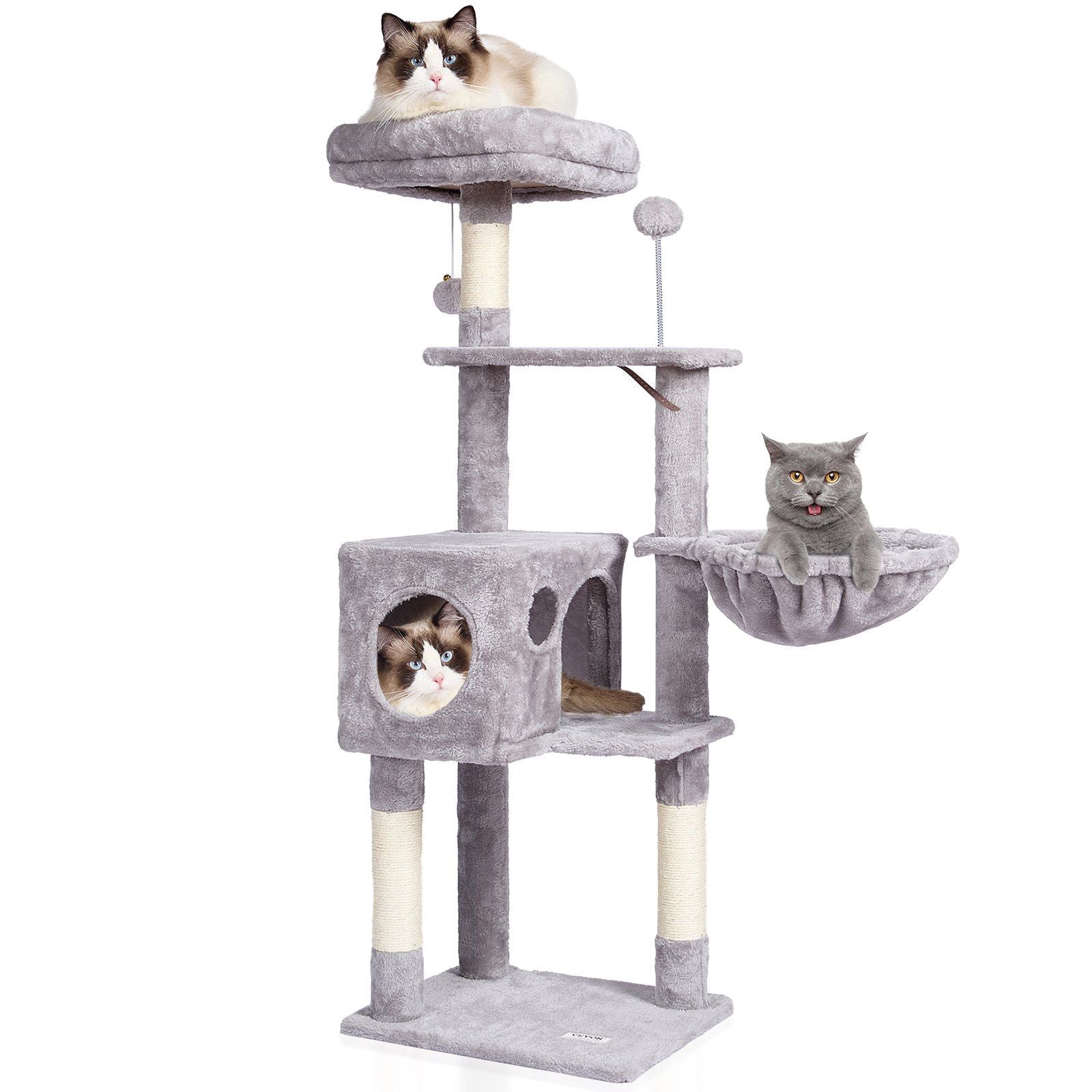 VEVOR Cat Tree 45.2 Cat Tower with Cat Condo Sisal Scratching Post Light Grey