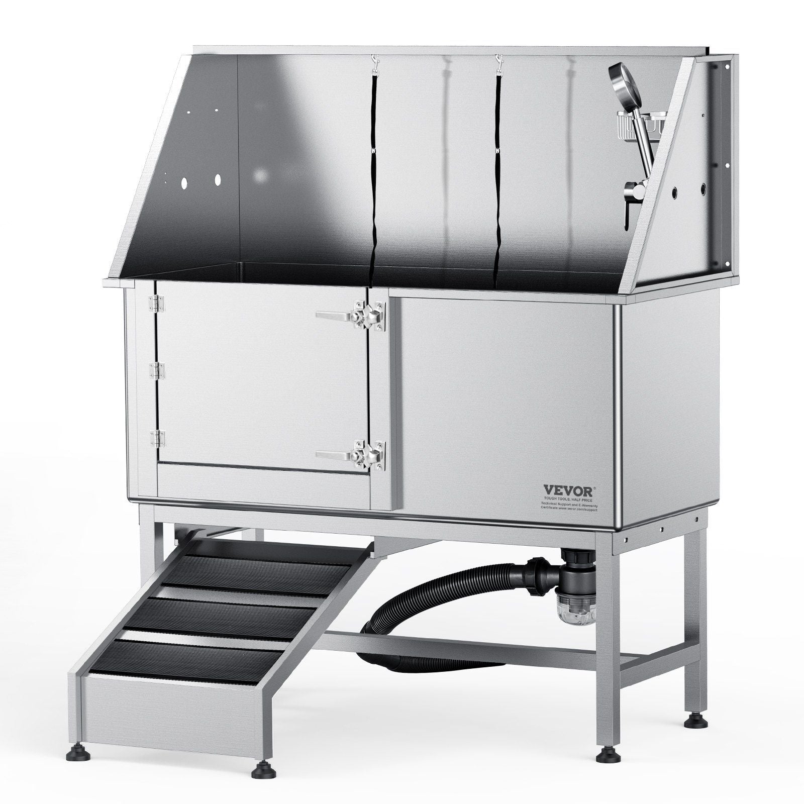 VEVOR 62 Pet Dog Bathing Station w/Ramp, Professional Stainless Steel Dog Grooming Tub w/ Soap Box, Faucet,Rich Accessory,Bathtu