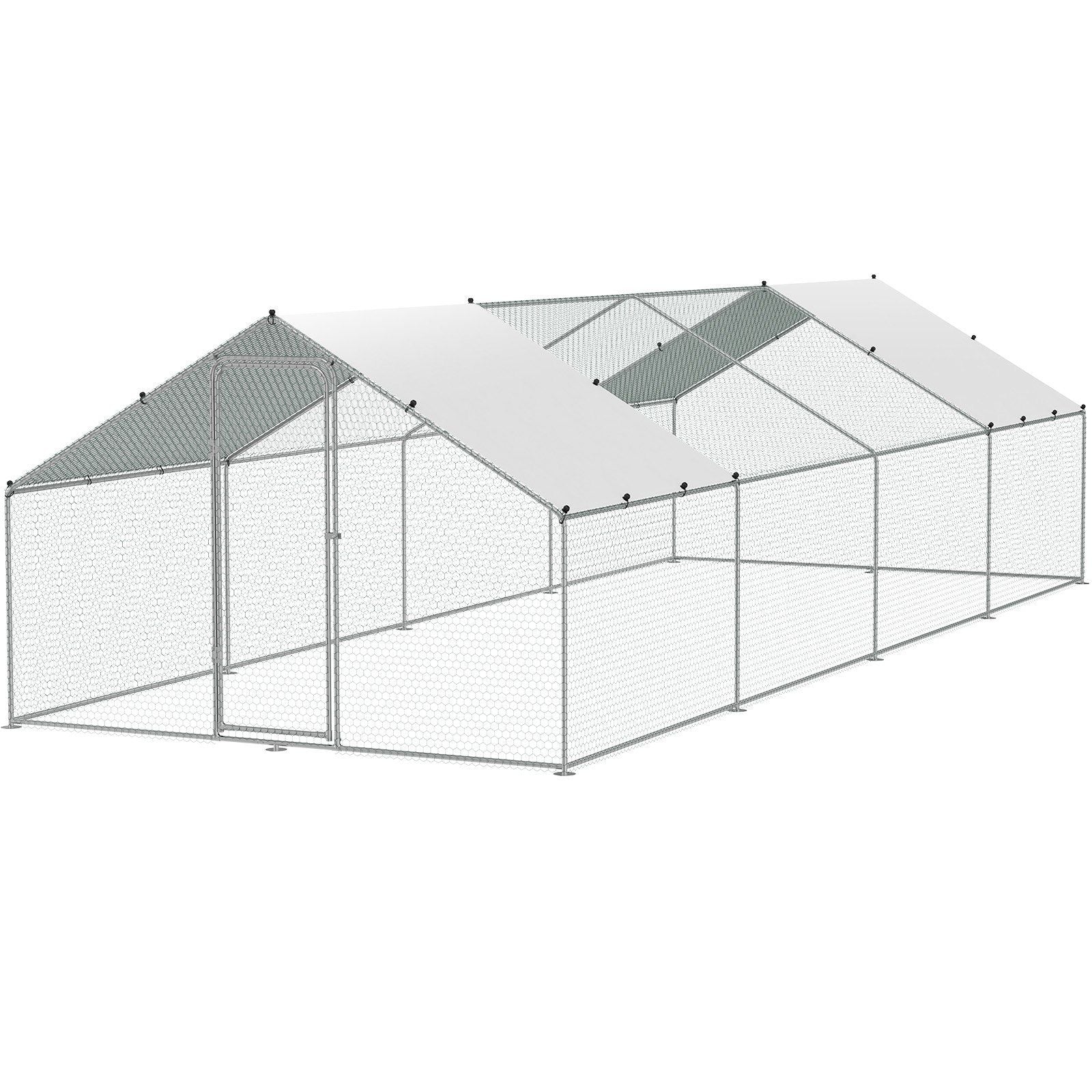 VEVOR Large Metal Chicken Coop with Run, 9.8x25.6x6.5 ft Walk-in Chicken Runs for Yard with Cover, Spire Roof Hen House with Sec