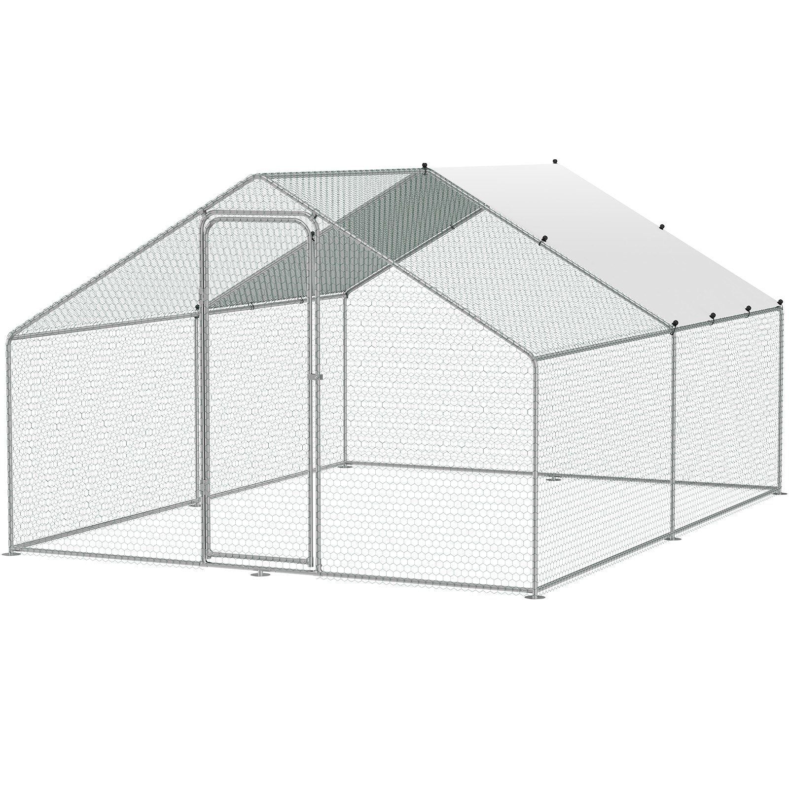 VEVOR Large Metal Chicken Coop, 9.8x12.9x6.5 ft Walk-in Chicken Runs for Yard with Cover, Spire Roof Hen House with Security Loc