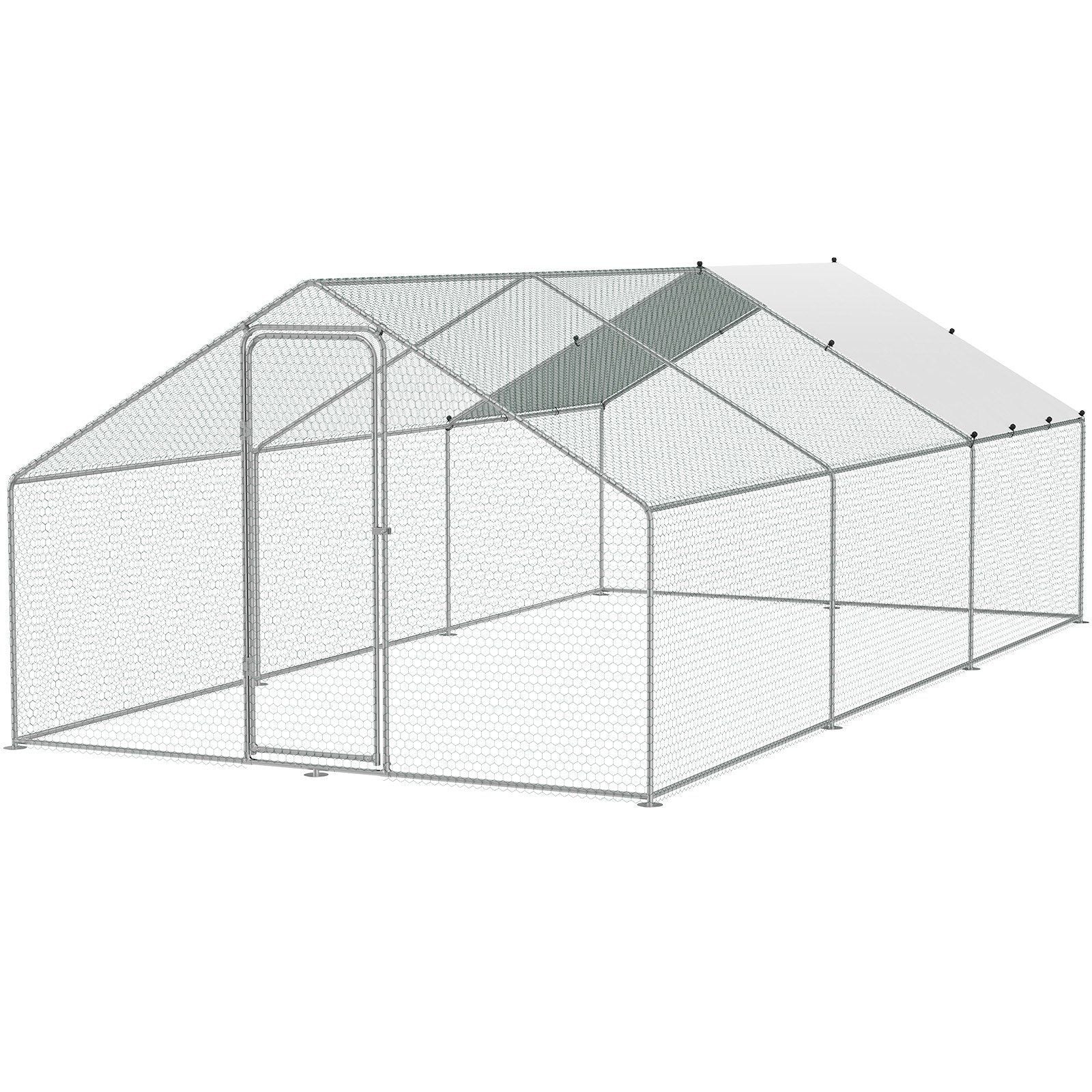 VEVOR Large Metal Chicken Coop, 9.8x19.3x6.5 ft Walk-in Chicken Runs for Yard with Cover, Spire Roof Hen House with Security Loc